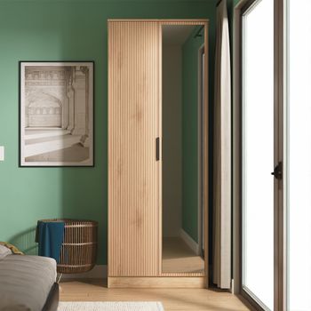 Java Fluted Effect Natural and Nebraska 2 Door 1 Mirror Tall Wardrobe