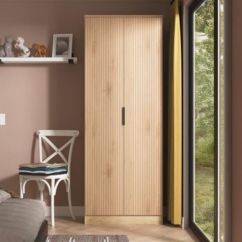 Java Fluted Effect Natural and Nebraska 2 Door Tall Robe Wardrobe