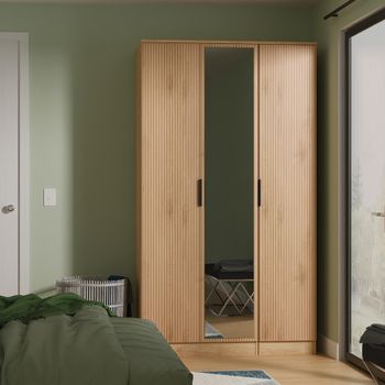 Java Fluted Effect Natural and Nebraska 3 Door 1 Mirror Tall Triple Robe Wardrobe