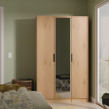 Java Fluted Effect Natural and Nebraska 3 Door 1 Mirror Triple Wardrobe