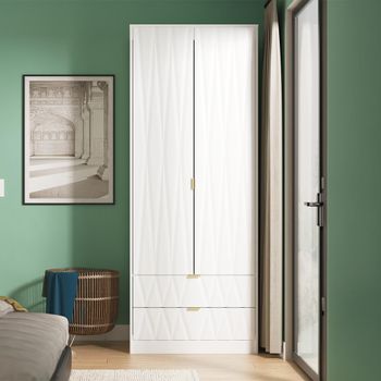 Diamond White 2 Door 2 Drawer Tall Wardrobe