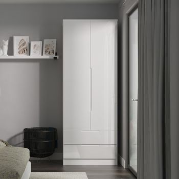 Milan White Gloss 2 Door 2 Drawer Double Wardrobe