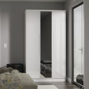 Milan White Gloss 3 Door 1 Mirror Tall Triple Wardrobe