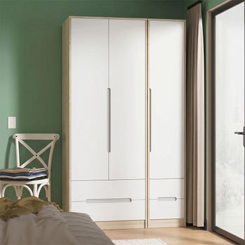 Monaco White Matt and Oak 3 Door 4 Drawer Tall Triple Wardrobe