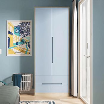 Monaco Denim and Oak 2 Door 2 Drawer Tall Wardrobe