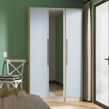 Monaco Denim and Oak 3 Door 1 Mirror Tall Triple Wardrobe