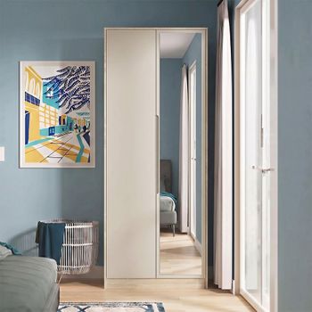Monaco Cashmere and Oak 2 Door 1 Mirror Tall Wardrobe