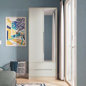 Monaco Cashmere and Oak 2 Door 1 Mirror Combi Tall Wardrobe