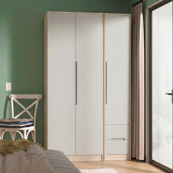 Monaco Cashmere and Oak 3 Door RHF 2 Drawer Tall Triple Wardrobe