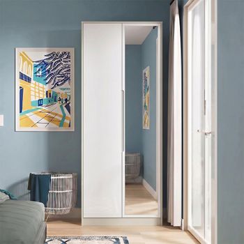 Monaco White Gloss and Cashmere 2 Door 1 Mirror Tall Wardrobe
