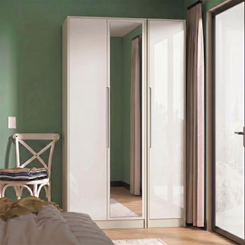 Monaco White Gloss and Cashmere 3 Door 1 Mirror Tall Triple Wardrobe
