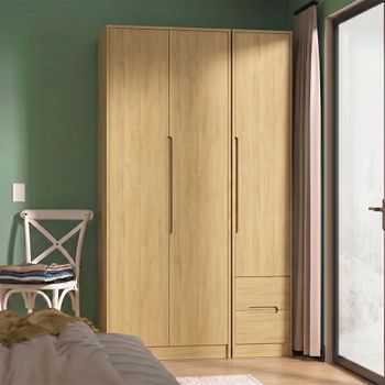 Monaco Modern Oak 3 Door RHF 2 Drawer Tall Triple Wardrobe