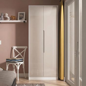 Monaco Cashmere Gloss and White 2 Door Tall Plain Wardrobe