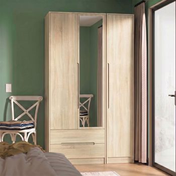 Monaco Oak 3 Door 1 Mirror LHF 2 Drawer Combi Tall Wardrobe
