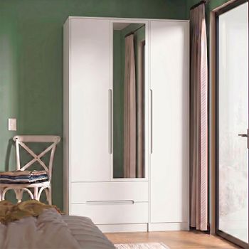 Monaco White 3 Door 1 Mirror LHF 2 Drawer Combi Tall Wardrobe
