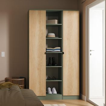 Bora Gold Craft Oak and Reed Green 2 Door Open Shelf Triple Wardrobe