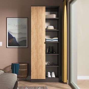 Bora Double Gold Craft Oak and Graphite 1 Door Open Shelf Wardrobe