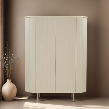 Patou Curved Fluted Off White Mango Wood 2 Door Wardrobe