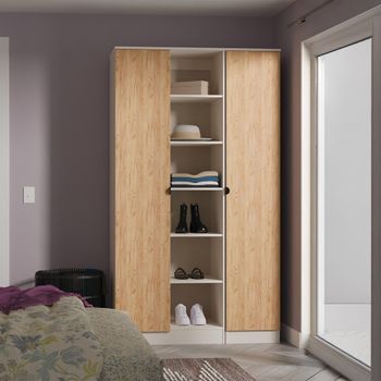 Bora Gold Craft Oak and Kashmir Matt 2 Door Open Shelf Triple Wardrobe