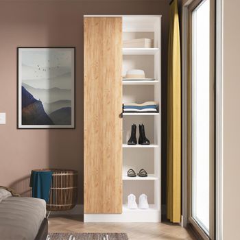 Bora Double Gold Craft Oak and White Matt 1 Door Open Shelf Wardrobe