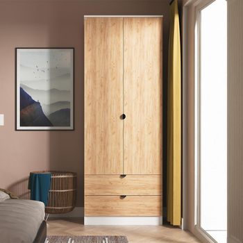Bora Gold Craft Oak and White Matt 2 Door 2 Drawer Wardrobe