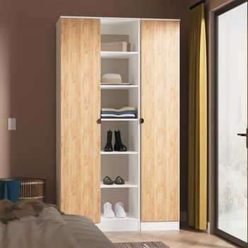 Bora Gold Craft Oak and White Matt 2 Door Open Shelf Triple Wardrobe