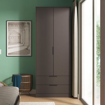 Fluted Graphite 2 Door 2 Drawer Wardrobe