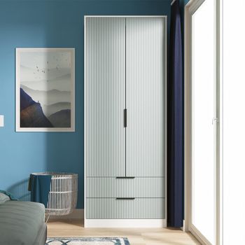 Fluted Duck and White Matt 2 Door 2 Drawer Wardrobe