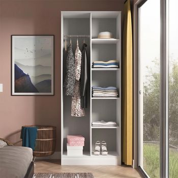 Fluted White Matt Front Open Shelf Wardrobe