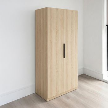 Luna Oak and Black Wood 2 Door Wardrobe