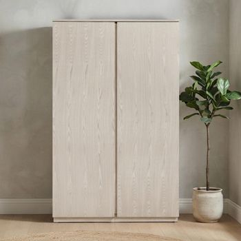 Whisper White Washed Oak Wood 2 Door Wardrobe