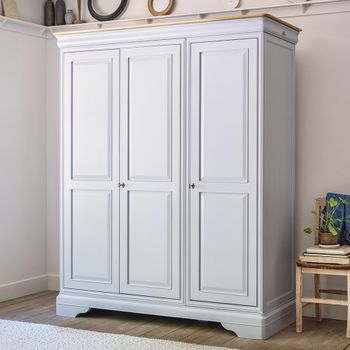 Chantilly Grey Painted Wood 3 Door 3 Drawer Wardrobe