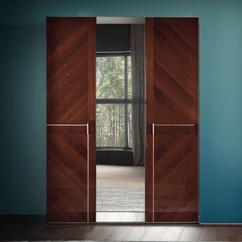 Bellagio Italian Brown High Gloss Walnut Wooden 3 Door 1 Hinged Mirror Wardrobe
