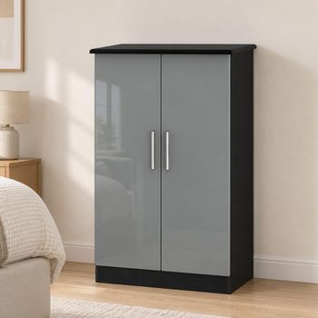 Knightsbridge Grey Gloss and Black 2 Door Midi Wardrobe