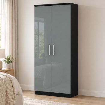 Knightsbridge Grey Gloss and Black 2 Door Plain Wardrobe