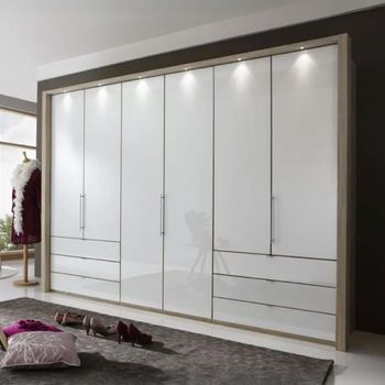 Loft Grey Glass and Oak Carcase 6 Door Bi Fold 6 Drawer Wardrobe