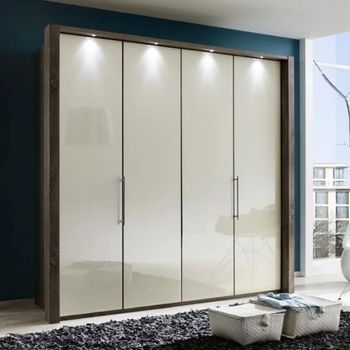 Loft Magnolia Glass and Oak Carcase 4 Door Bi Fold Wardrobe
