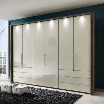 Loft Magnolia Glass and Oak Carcase 6 Door Bi Fold 6 Drawer Wardrobe