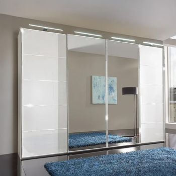 Westside Chrome Trim White Glass 4 Door Mirror Sliding Wardrobe