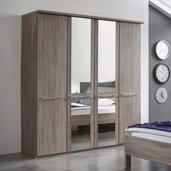 Dakar 2 Dark Rustic Oak 4 Door Mirror Wardrobe