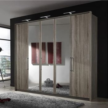 Berlin Dark Rustic Oak 5 Door Mirror Wardrobe