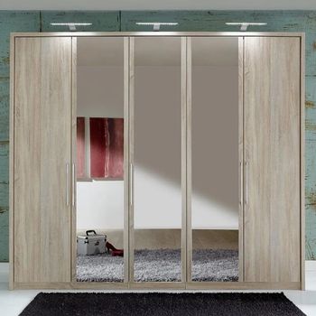 Berlin Oak 5 Door Mirror Wardrobe