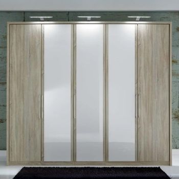 Berlin Oak and White 5 Door Glass Wardrobe