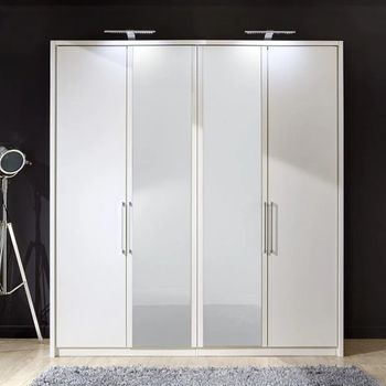 Berlin White 4 Door Glass and Mirror Wardrobe