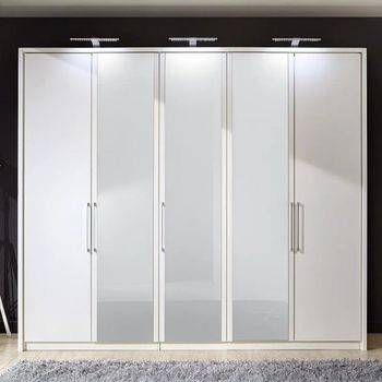 Berlin White 5 Door Glass Wardrobe