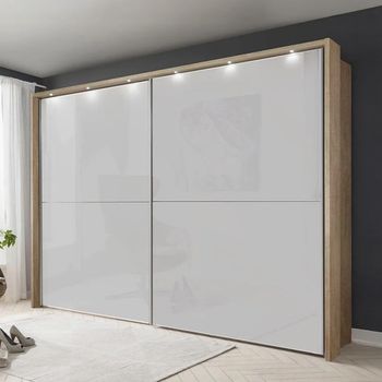 Berlin White Glass and Oak Carcase 2 Door Sliding Wardrobe