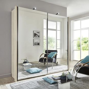 Miami2 2 Door Full Mirrored Holm Oak Carcase Sliding Wardrobe