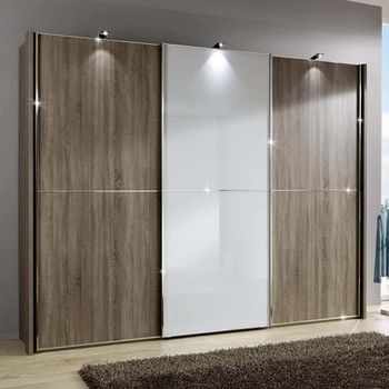 Miami2 Oak and White Glass 3 Door Sliding Wardrobe