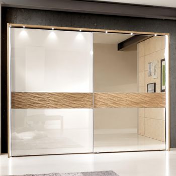 Wega Oak and Champagne Glass 2 Door Mirror Rh Sliding Wardrobe