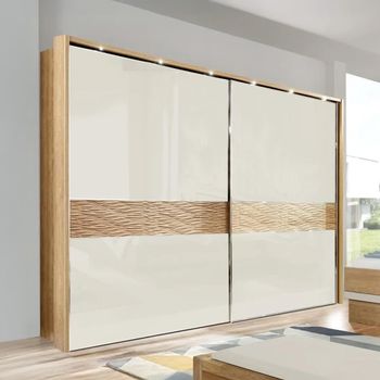 Wega Oak and Champagne Glass 2 Door Sliding Wardrobe